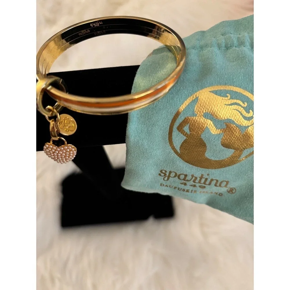 Spartina 449 Enamel Bangle Bracelet Set | 3 Stack Bangles + Pearl Heart Charm